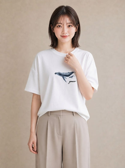 半袖Tシャツ レディース シャチ 海の生き物 海 イラスト 個性的 夏コーデ 通学 白T