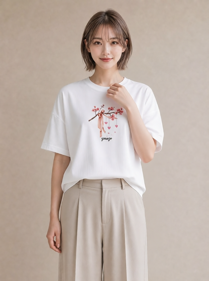 グラフィックTシャツ レディース さくら 桜 サクラ 花 花柄 イラスト きれいめカジュアル 帰省 ラフ 白T