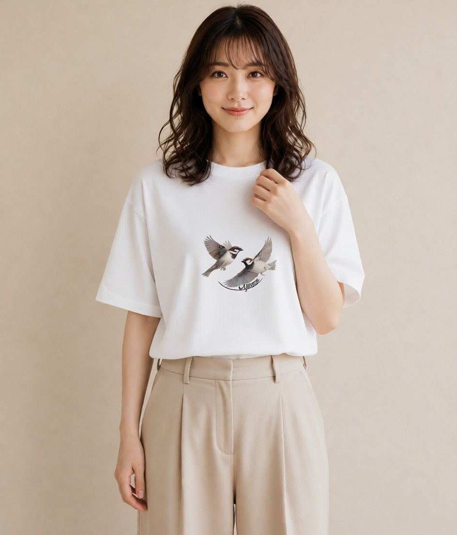 プリントTシャツ レディース 文鳥 ペット 動物 イラスト アート風 週末コーデ 敬老の日 白T