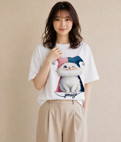 プリントTシャツ レディース マンチカン 猫 ねこ イラスト カジュアル ラフ レイヤード 白T