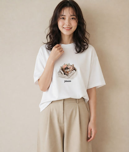グラフィックTシャツ レディース 子猫 猫 ねこ イラスト 抜け感 親子 20代 白T