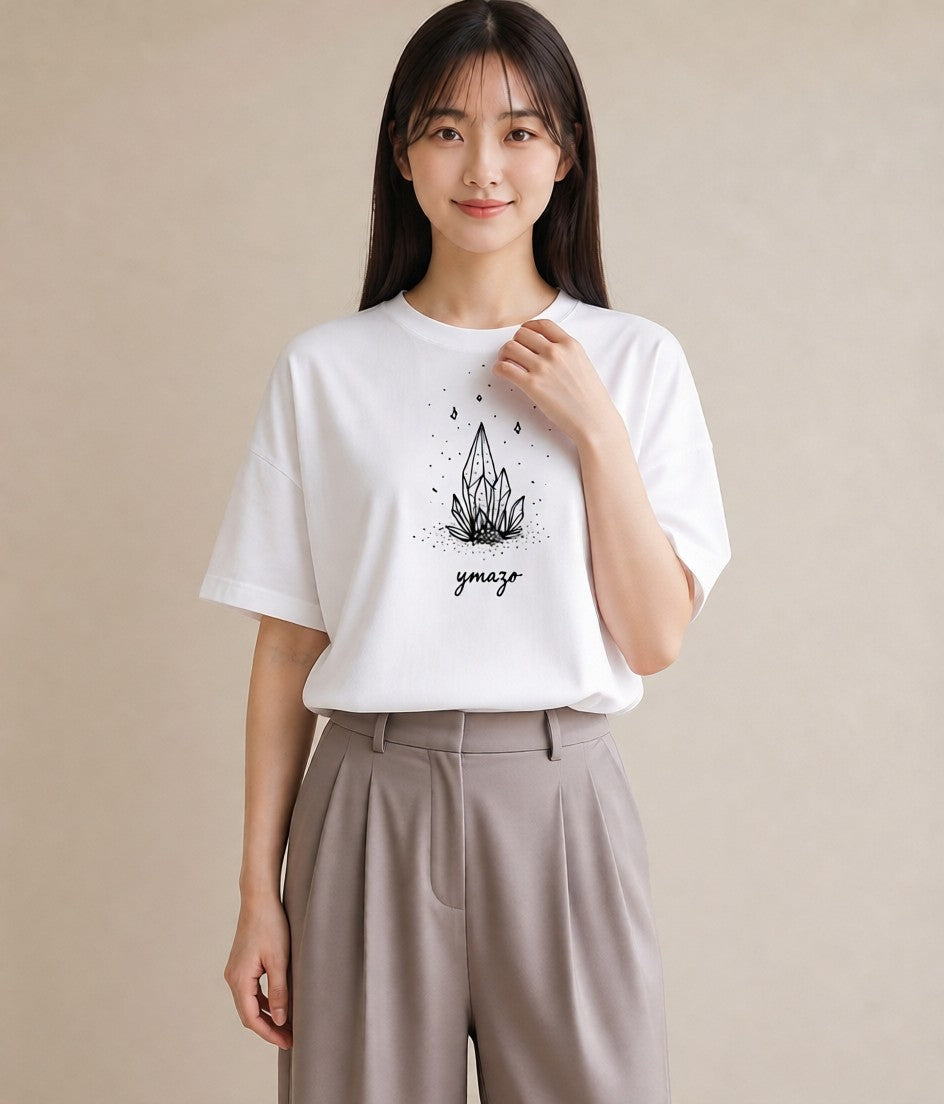 半袖Tシャツ レディース パールピアス アクセサリー ナチュラル アンティーク イラスト 北欧風 夏コーデ 通学 白T