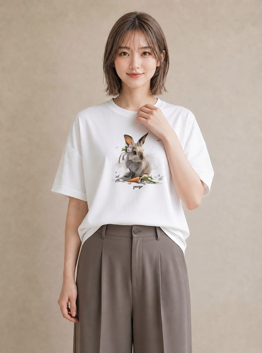 半袖Tシャツ レディース ホーランドロップ ペット 動物 イラスト シック 春服 ミセス 白T