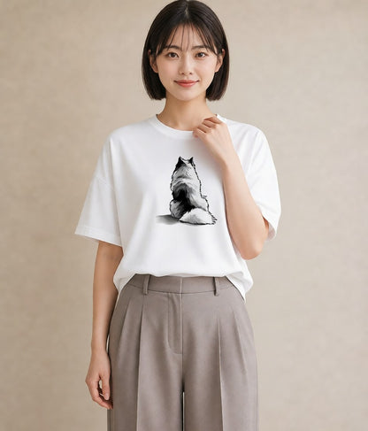 グラフィックTシャツ レディース サモエド 犬 いぬ イラスト 線画 カジュアルコーデ 買い物 白T