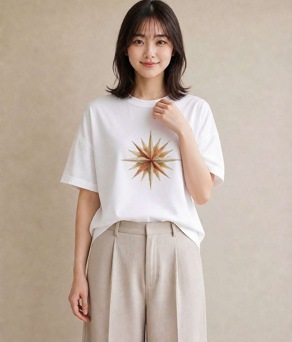 Tシャツ レディース スター 星空 宇宙 イラスト モード カフェ服 クリスマス 白T