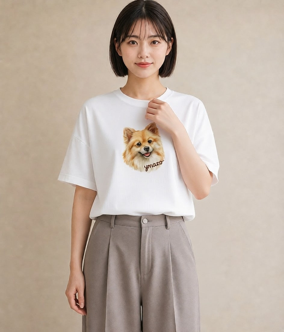 半袖Tシャツ レディース ポメラニアン ポメ 犬 いぬ イラスト ボタニカル 部屋着 女性向けギフト 白T