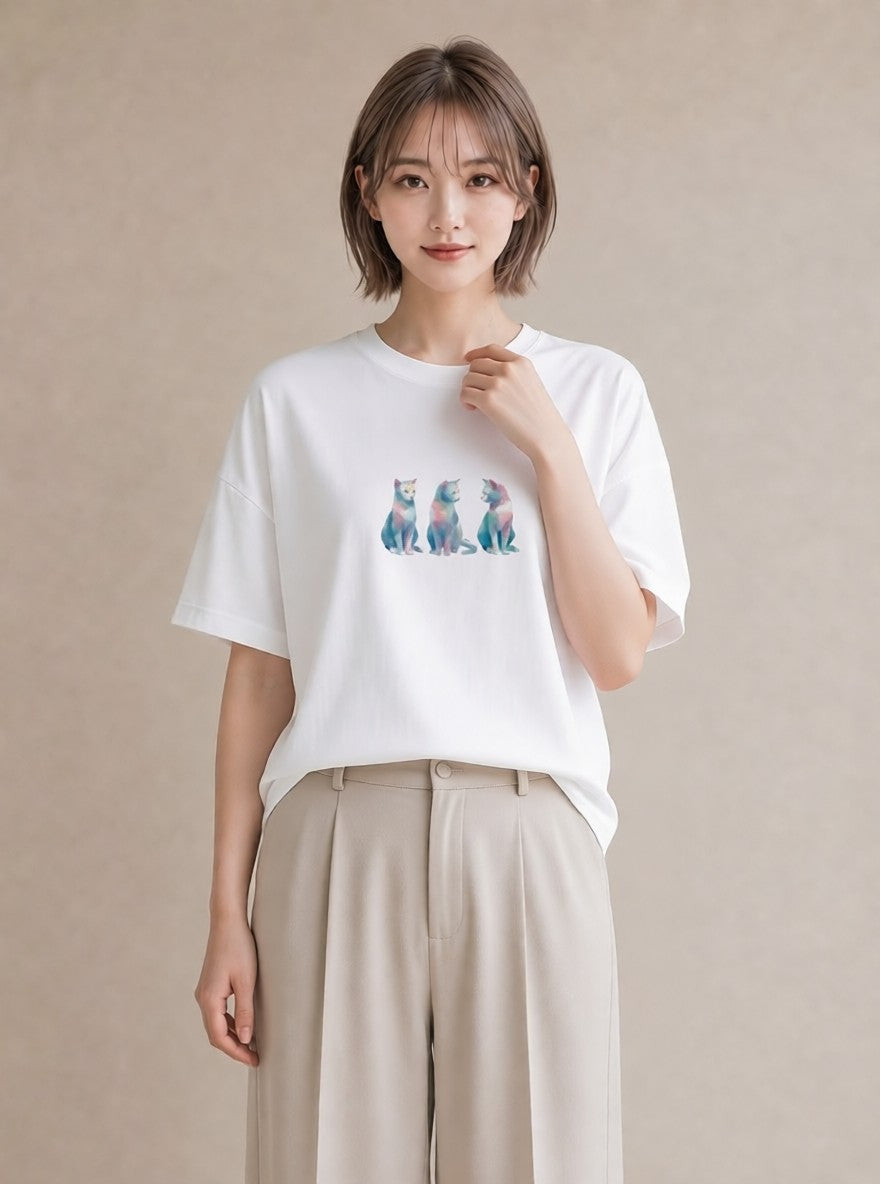 デザインTシャツ レディース スフィンクス 猫 ねこ イラスト カジュアル 海 カフェ巡り 白T