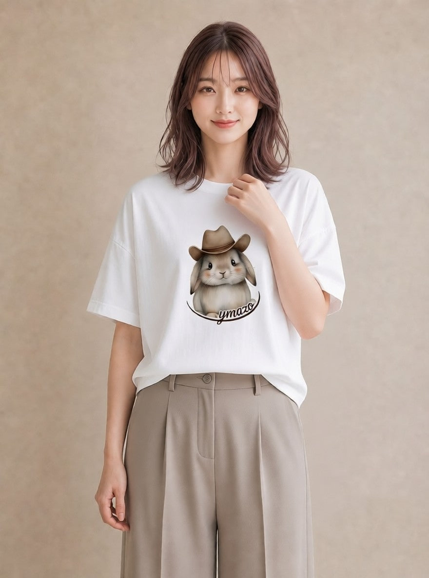 デザインTシャツ レディース うさぎ ウサギ ラビット ペット 動物 イラスト ナチュラル 夏コーデ 通学 白T