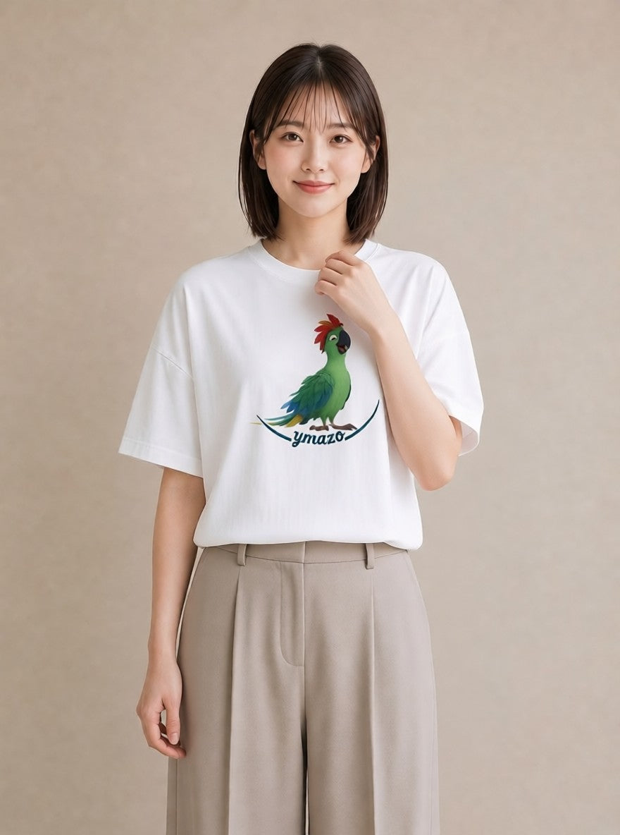 Tシャツ レディース ボタンインコ ペット 動物 イラスト モード 友達ギフト 部屋着 白T