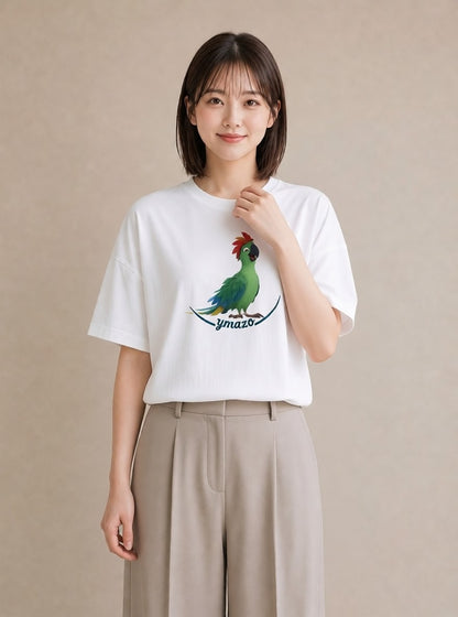 Tシャツ レディース ボタンインコ ペット 動物 イラスト モード 友達ギフト 部屋着 白T