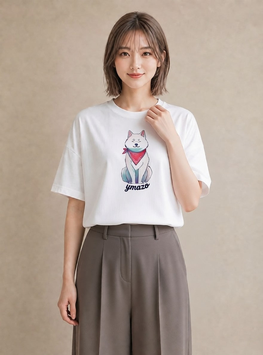 Tシャツ レディース わんこ 犬 いぬ イラスト ゆるコーデ 社会人 女性 白T