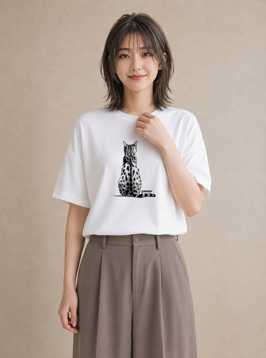 グラフィックTシャツ レディース 三毛猫 みけねこ 三毛 猫 ねこ イラスト ユニーク 誕生日プレゼント 綿100 白T
