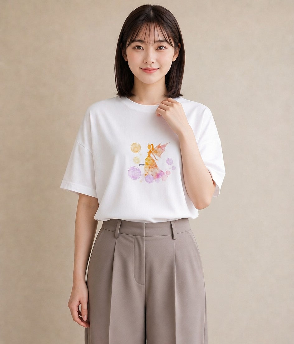 半袖Tシャツ レディース 水瓶座 星空 宇宙 イラスト ゆるかわ ペアコーデ 秋コーデ 白T