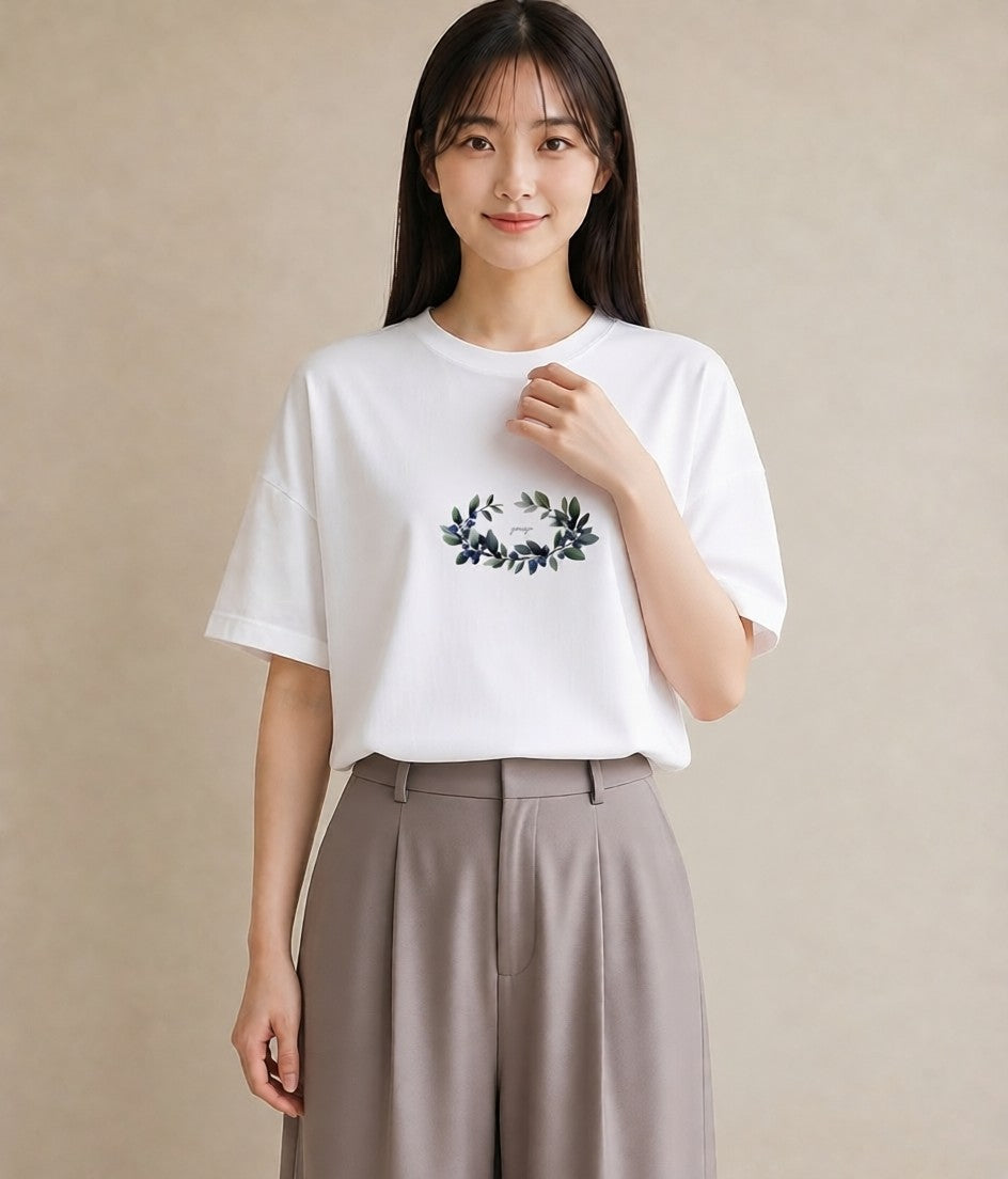 半袖Tシャツ レディース ブルーベリー 食べ物 フード イラスト 休日コーデ 普段着 週末コーデ 白T