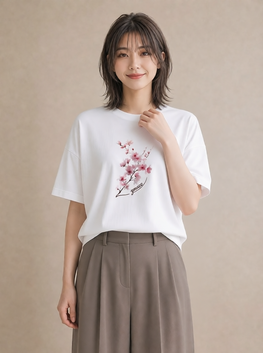 半袖Tシャツ レディース 梅 花 花柄 イラスト クリスマス 旅行 白T