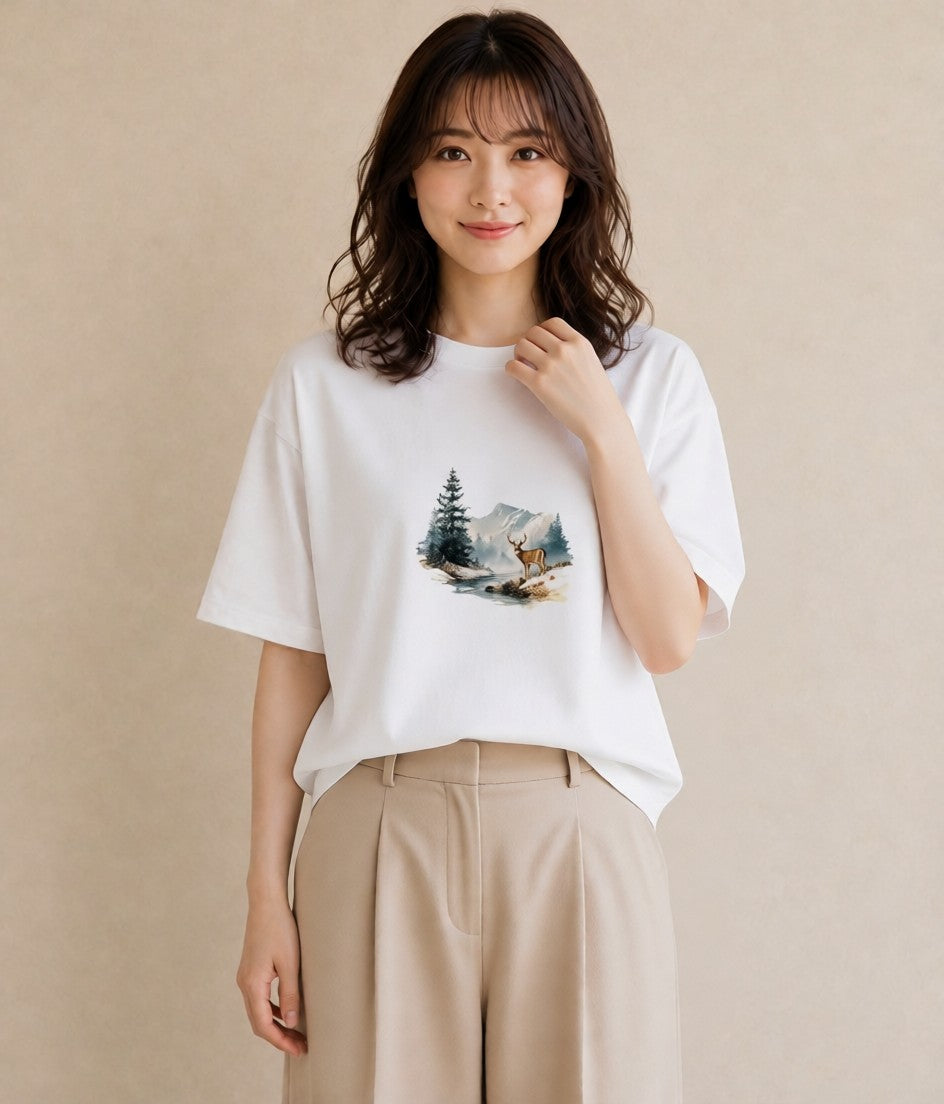 半袖Tシャツ レディース 山 星空 宇宙 イラスト 北欧風 春コーデ 姉妹 白T