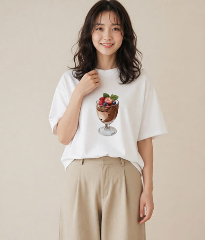 グラフィックTシャツ レディース チョコ 食べ物 フード イラスト 旅行コーデ 在宅 公園 白T