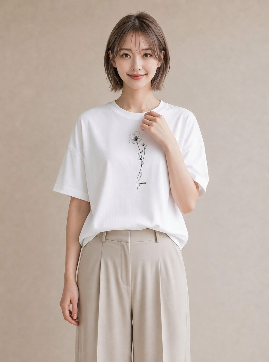 半袖Tシャツ レディース さくら 桜 桜の枝 イラスト ポップ 帰省 ラフ 白T