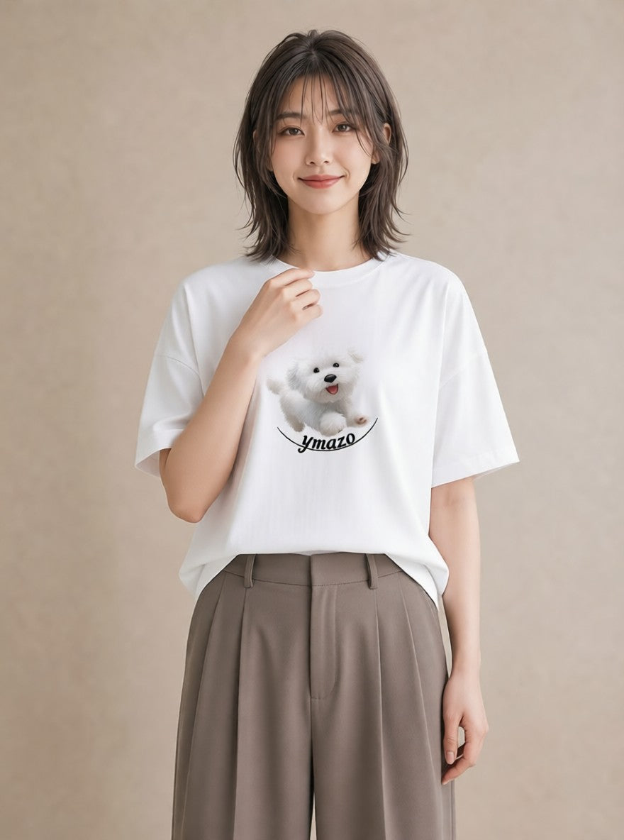 プリントTシャツ レディース ビションフリーゼ 犬 いぬ イラスト 旅行コーデ レイヤード 友達ギフト 白T