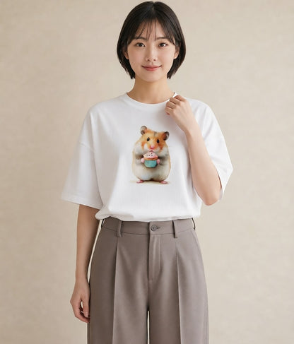 グラフィックTシャツ レディース モルモット ペット 動物 イラスト ユニーク 在宅 公園 白T