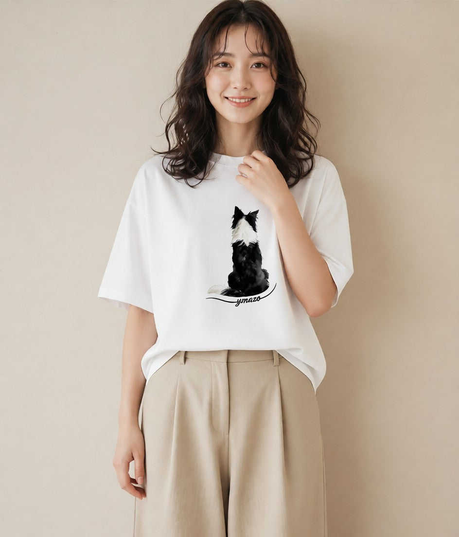 Tシャツ レディース ボーダーコリー 犬 いぬ イラスト シンプル 社会人 女性 白T