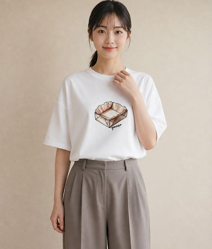 グラフィックTシャツ レディース チョコ 食べ物 フード イラスト シンプル 友達ギフト 部屋着 白T