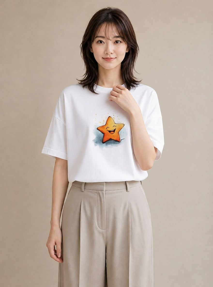デザインTシャツ レディース 星 星空 宇宙 イラスト シンプル 送別ギフト 通勤 白T