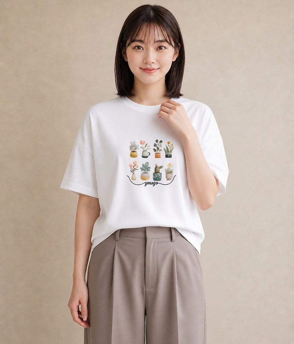 半袖Tシャツ レディース 夕暮れ バルコニー 夕焼け ナチュラル アンティーク イラスト カフェコーデ 自分用 ルームウェア 白T