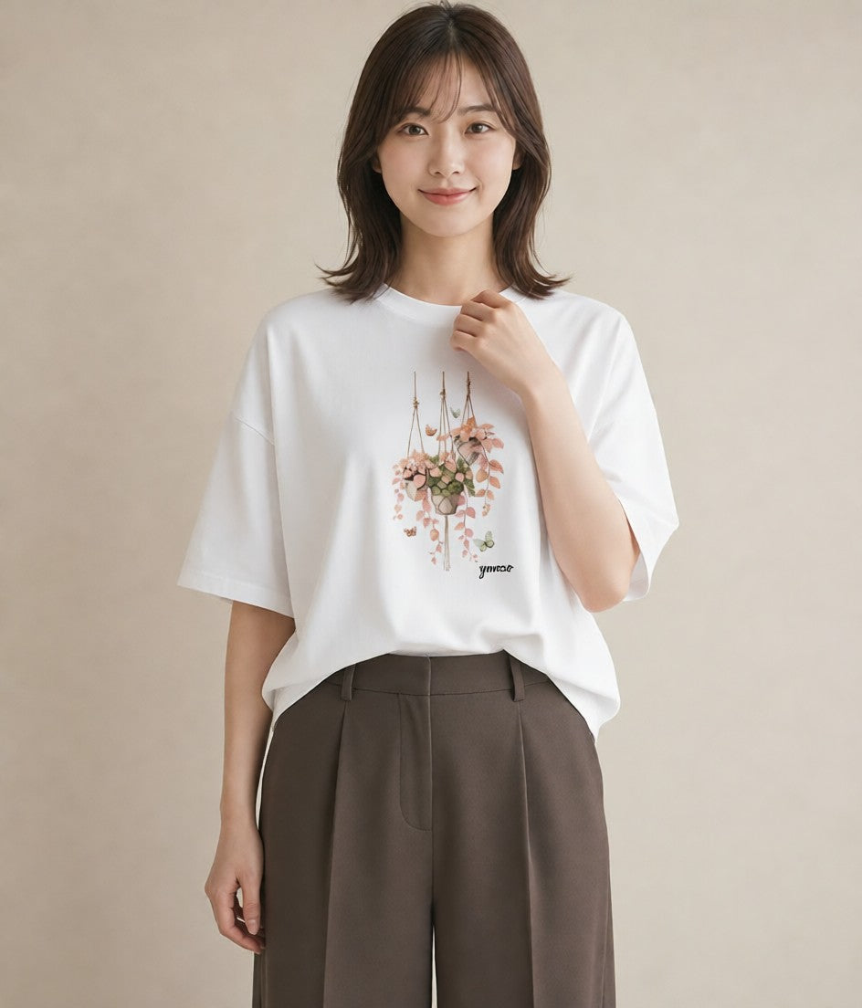 Tシャツ レディース 風鈴 ガラス 夏 ナチュラル アンティーク イラスト 抜け感 休日 ペアコーデ 白T