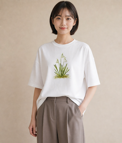 半袖Tシャツ レディース すずらん 花 花柄 イラスト ユニーク 社会人 女性 白T