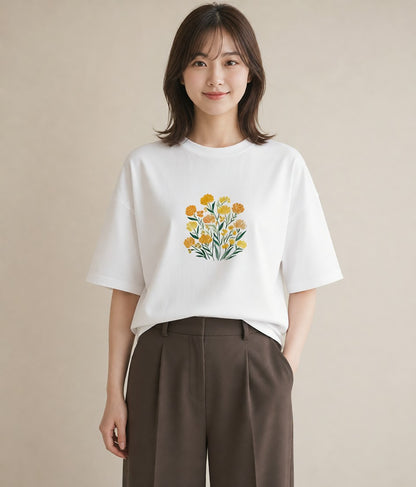 半袖Tシャツ レディース ミモザ 花 花柄 イラスト 休日コーデ 姉妹 送別ギフト 白T