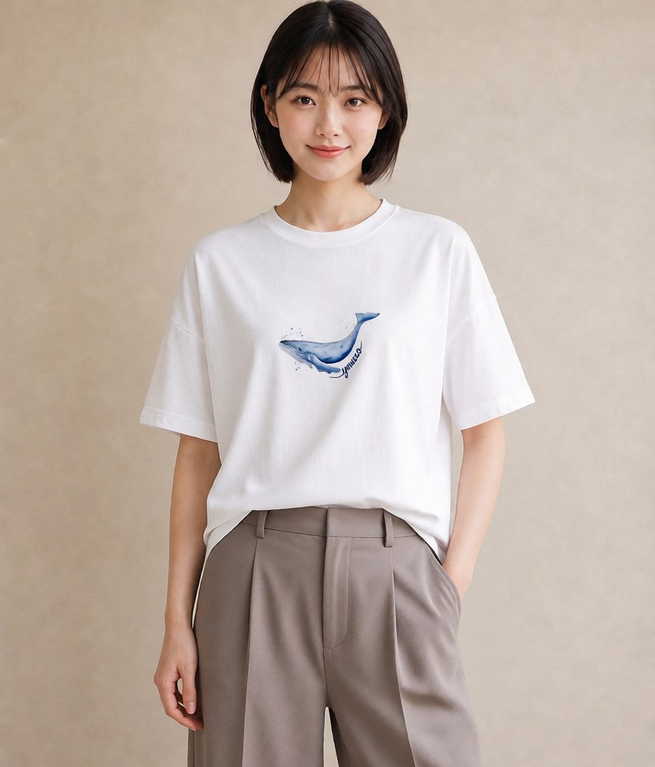半袖Tシャツ レディース シャチ 海の生き物 海 イラスト ゆるコーデ 通勤 在宅 白T