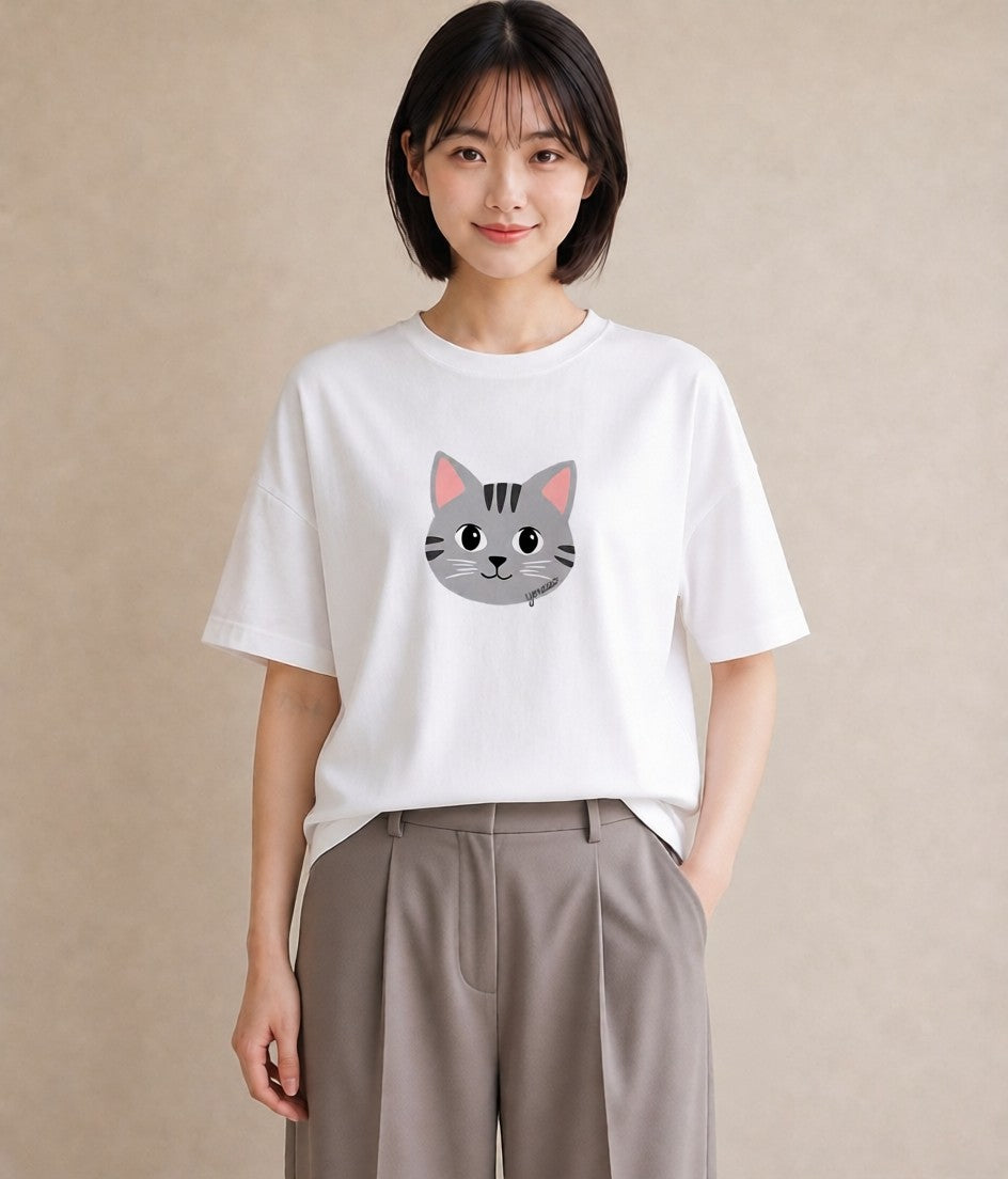 プリントTシャツ レディース サバトラ 猫 ねこ イラスト 普段使い 母娘コーデ 自分用 白T
