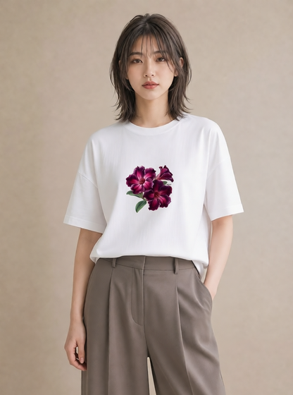 半袖Tシャツ レディース カーネーション 花 花柄 イラスト ラフカジュアル ペアコーデ 秋コーデ 白T