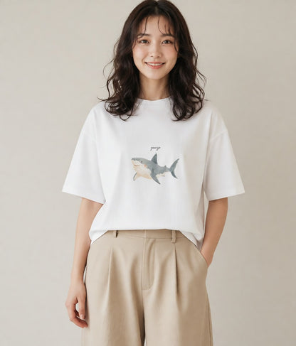 半袖Tシャツ レディース マンボウ 海の生き物 海 イラスト きれいめカジュアル 送別ギフト 通勤 白T