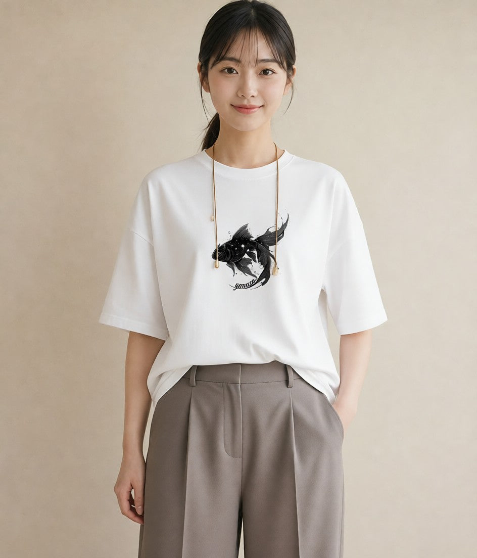 デザインTシャツ レディース 出目金 ペット 動物 イラスト 北欧風 姉妹 送別ギフト 白T