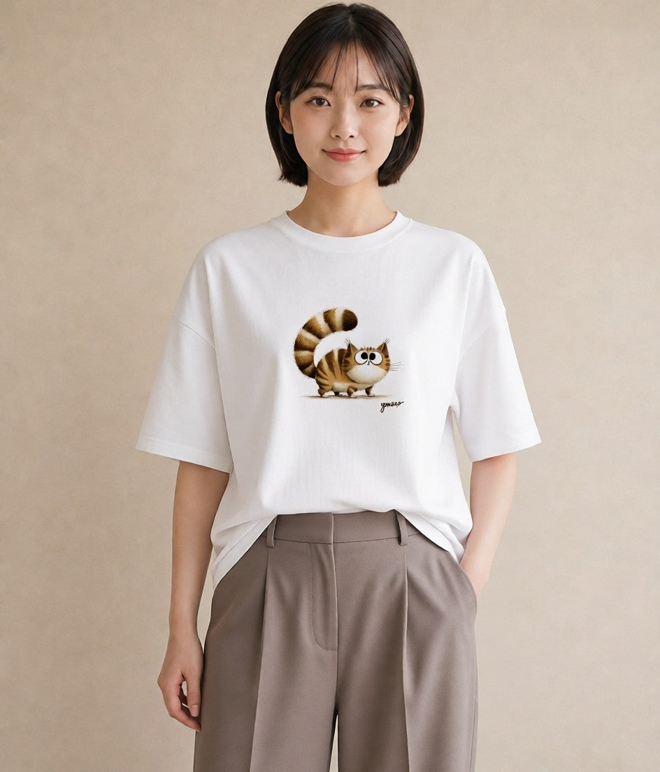 グラフィックTシャツ レディース マンチカン 猫 ねこ イラスト きれいめ カフェ巡り 女子会 白T