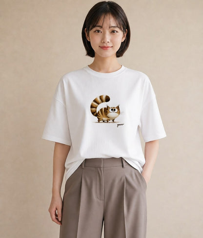 グラフィックTシャツ レディース マンチカン 猫 ねこ イラスト きれいめ カフェ巡り 女子会 白T