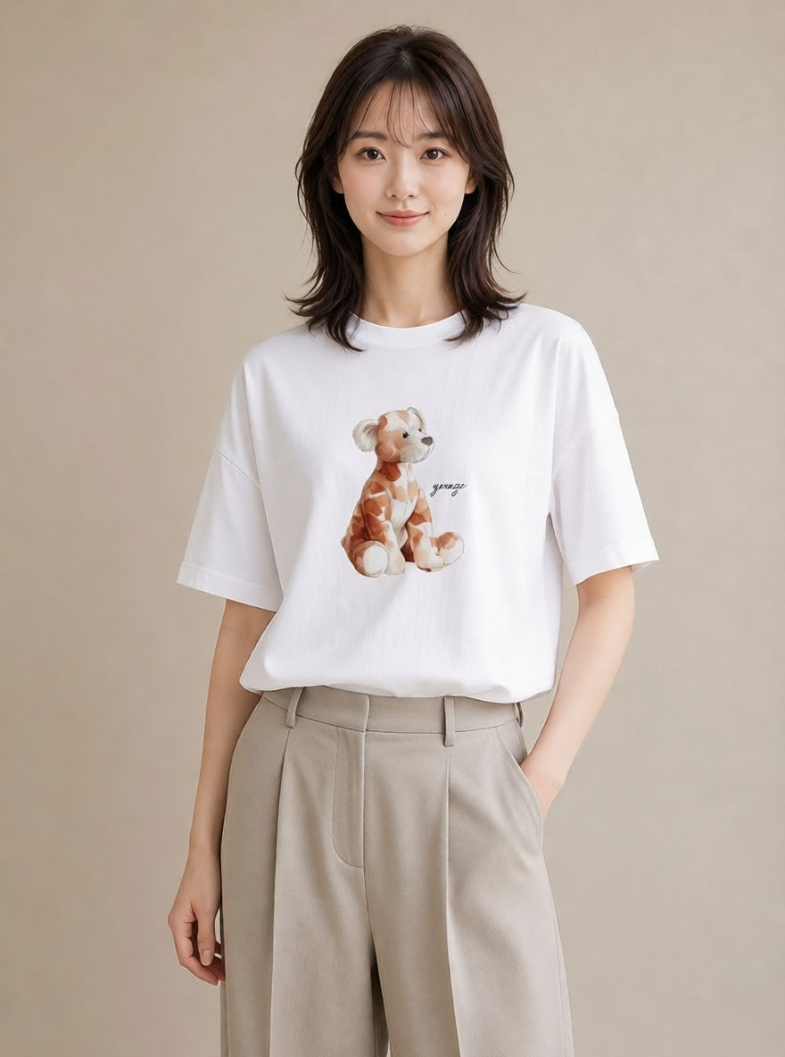 デザインTシャツ レディース 子犬 犬 いぬ イラスト シック 散歩 お出かけ 白T