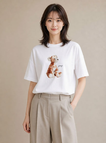 デザインTシャツ レディース 子犬 犬 いぬ イラスト シック 散歩 お出かけ 白T