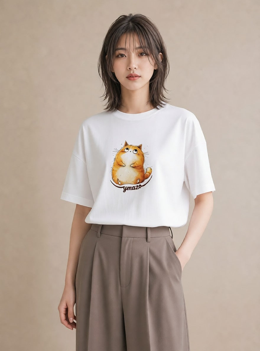 グラフィックTシャツ レディース エキゾチックショートヘア 猫 ねこ イラスト きれいめカジュアル 秋コーデ おしゃれギフト 白T
