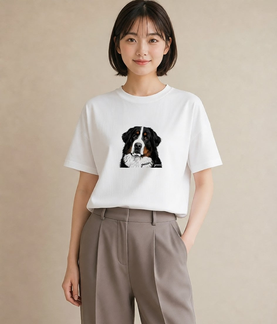 Tシャツ レディース バーニーズマウンテンドッグ 犬 いぬ イラスト 休日コーデ デート 帰省 白T