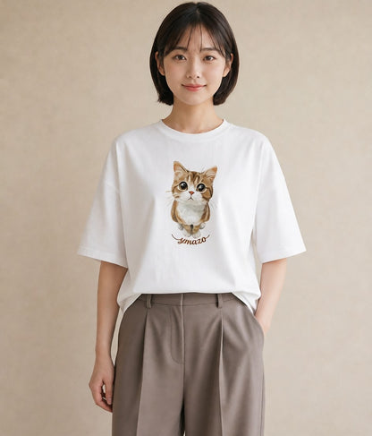 Tシャツ レディース 子猫 猫 ねこ イラスト モード 女性向けギフト 散歩 白T