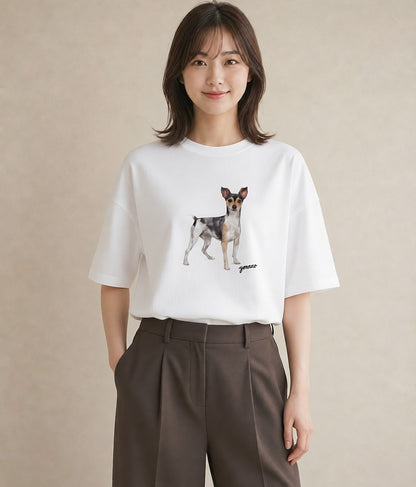 プリントTシャツ レディース 保護犬 犬 いぬ イラスト きれいめ デイリーウェア 休日 白T