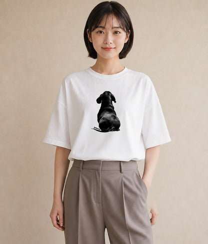 Tシャツ レディース ミニチュアダックスフンド 犬 いぬ イラスト 北欧風 カジュアルコーデ 買い物 白T