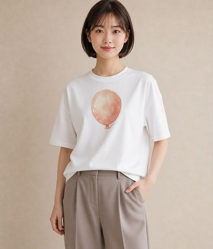 半袖Tシャツ レディース 紙風船 和紙 ナチュラル アンティーク イラスト 休日コーデ クリスマス 旅行 白T