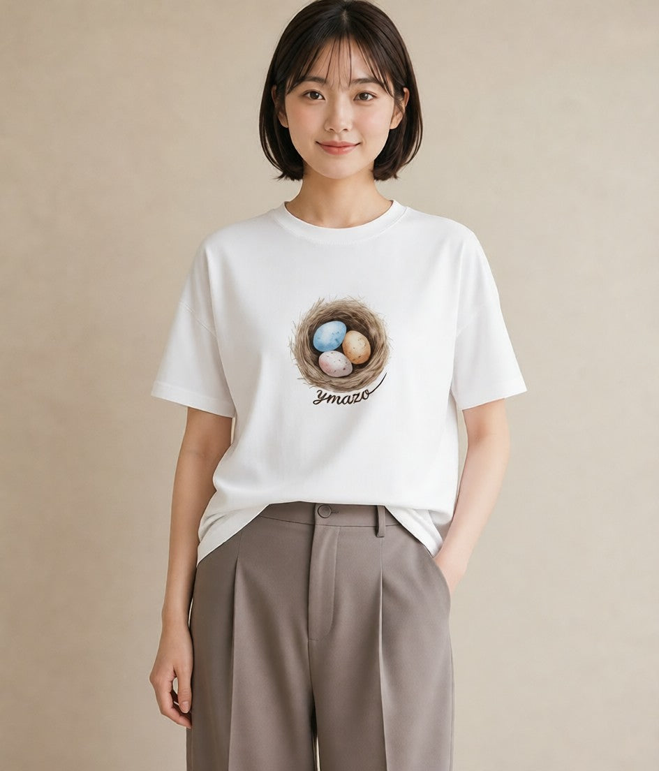 プリントTシャツ レディース たまご 食べ物 フード イラスト ゆるかわ ホワイトデー 春服 白T
