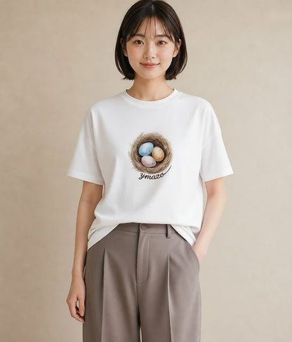 プリントTシャツ レディース たまご 食べ物 フード イラスト ゆるかわ ホワイトデー 春服 白T