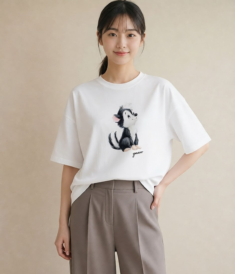 デザインTシャツ レディース わんこ 犬 いぬ イラスト ゆるコーデ 在宅 公園 白T