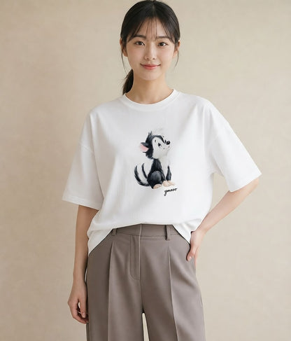 デザインTシャツ レディース わんこ 犬 いぬ イラスト ゆるコーデ 在宅 公園 白T
